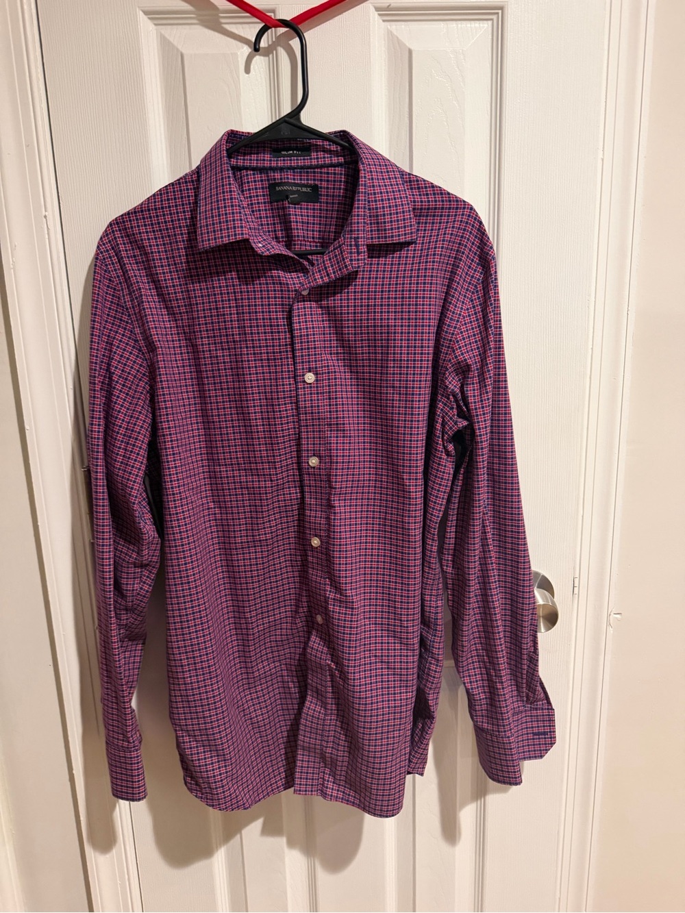 Banana Republic Purple Check Long-Sleeve Dress Shirt